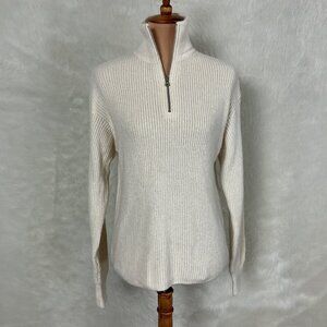 Quince Ivory Mongolian Cashmere Fisherman Quarter Zip Sweater S